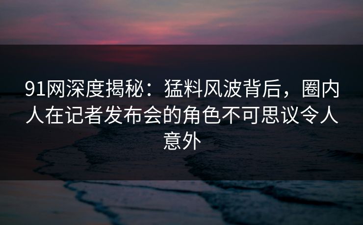 91网深度揭秘：猛料风波背后，圈内人在记者发布会的角色不可思议令人意外